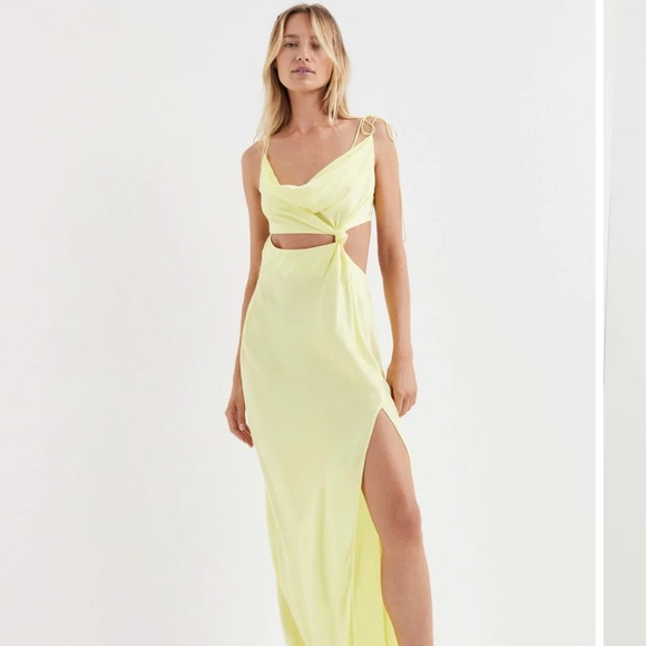 For Love And Lemons Dresses & Skirts - New FOR LOVE & LEMONS KYRA cut out pastel maxi Dress Yellow satin slip